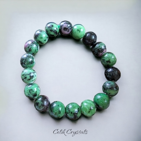 Ruby Zoisite Bracelet 10mm Natural Stones Stretch Crystals Unisex - Picture 2 of 3